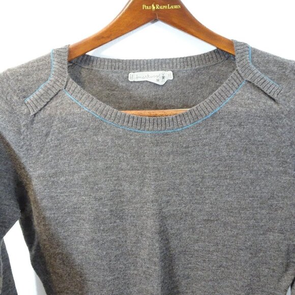 Smartwool Boat Neck Gray Sweater Size M Turquoise Orange Stripes - Picture 2 of 7